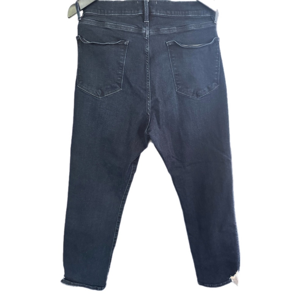 FRAME Le High Straight Jeans 32 Dark Wash High Rise Raw Hem Distressed - Picture 3 of 5